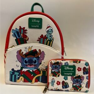 Loungefly Disney Stitch Christmas Backpack and Wallet Set
